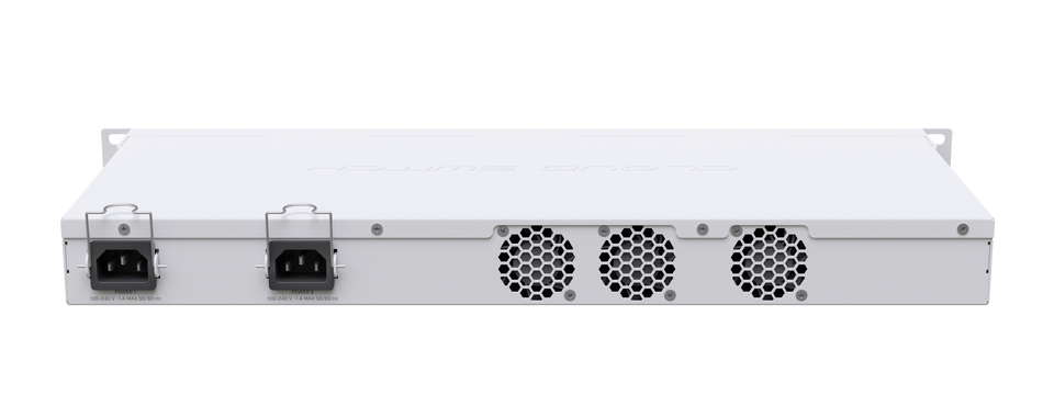 Mikrotik Cloud Router Switch 326-24S+2Q+RM with 2x 40G QSFP+ cages, 24x SFP+ cages, 1x LAN for management, RouterOS L5 or SwitchOS (dual boot), 1U rackmount case, Dual PSU. Sale price while supplies last