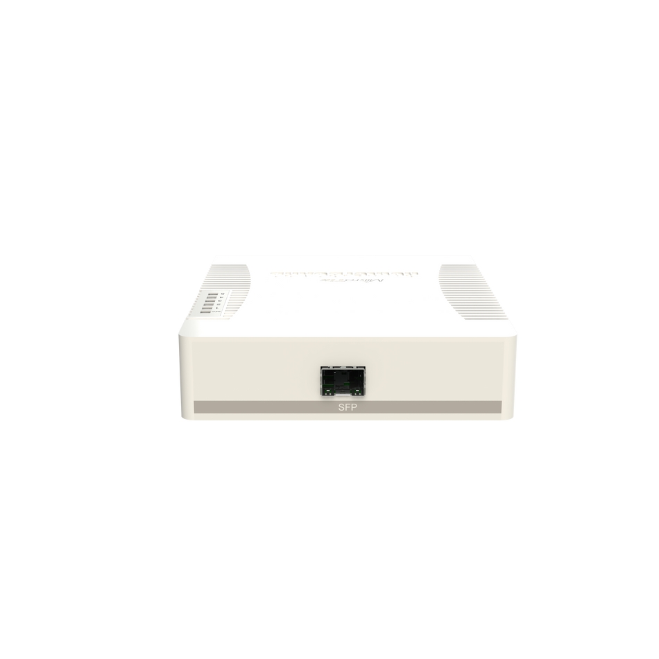 Mikrotik RouterBOARD RB260GSP 5-port Gigabit Smart Switch with SFP cage, SwOS, plastic case, PSU, PoE-Out.